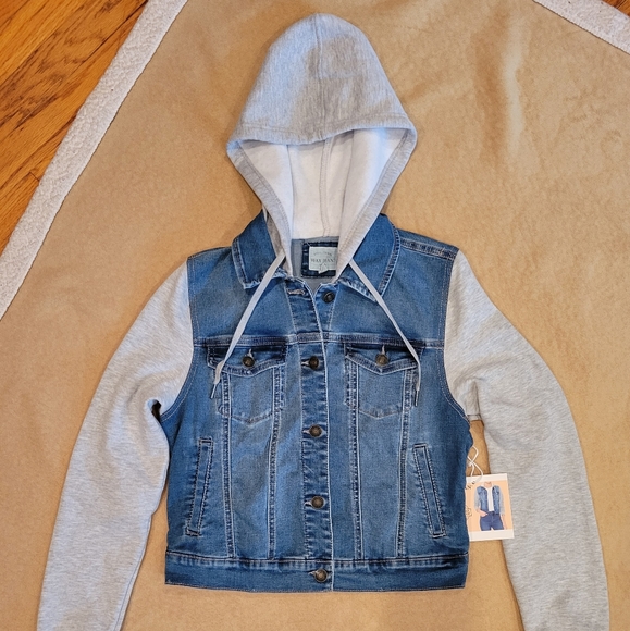 Denim Jean Jacket with Hood - Picture 1 of 4